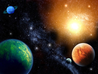 Planets sky stars sun bright - a group of planets free wallpaper for desktop