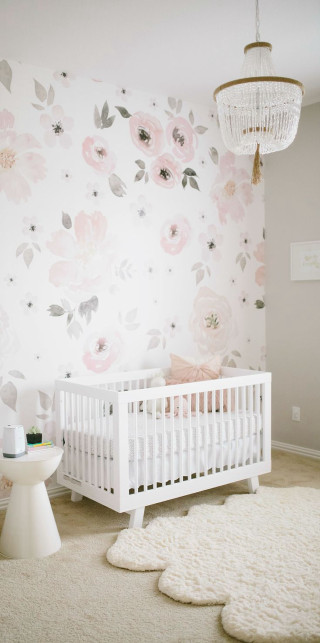 White crib nursery floral wallpaper - temporary free wallpaper for mobile