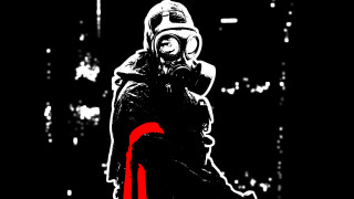 Gas mask red marker black - cyberpunk art free wallpaper for desktop