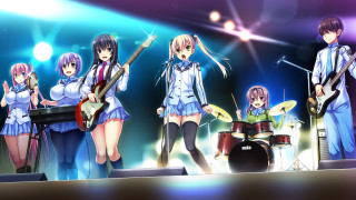 Anime girls stage guitars drums - a stage free wallpaper