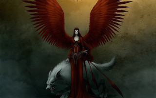 Red wings woman white wolf - a white wolf free wallpaper