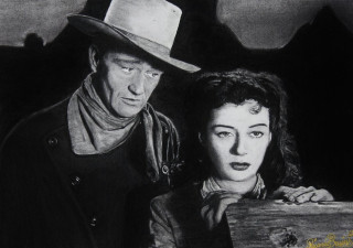 Man woman wooden box hat - a charcoal drawing free wallpaper