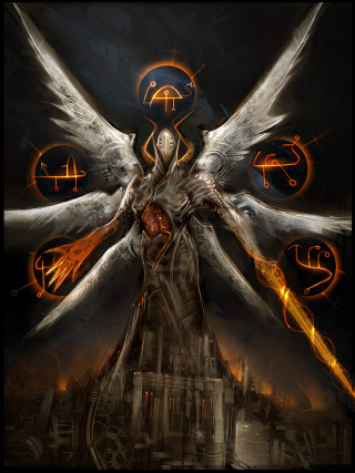 Winged angel city clock tower - bastien l. deharme free wallpaper for mobile