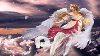 Woman red dress flying sky - angelic free wallpaper