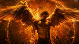 Man large angel wings flames - large free wallpaper for desktop