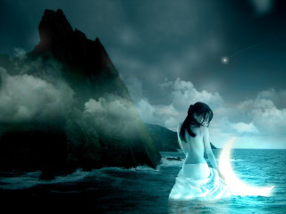 Woman white dress rock ocean 2 - a rock in the ocean free wallpaper