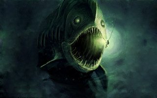 Large fish big mouth light - lovecraftian free wallpaper