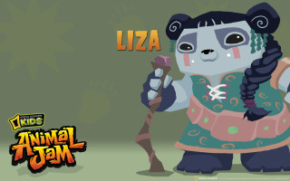 Cartoon panda green dress holding - a stick free wallpaper