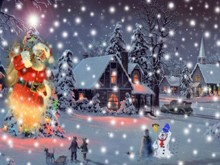 Christmas santa snowman foreground background - a christmas scene free wallpaper