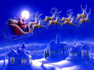 Santa sleigh reindeer fullmoon town - a santa claus sleigh free wallpaper