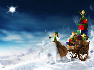 Polar bear pulling presents snowy - a snowy hill free wallpaper