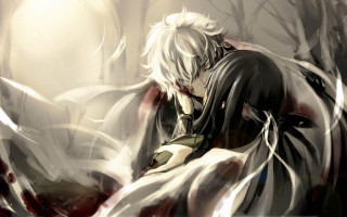 Man white hair sword hand - a forest free wallpaper
