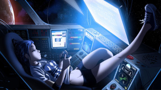 Woman space station laptop monitor - a space station free wallpaper for desktop