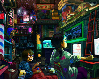 Woman child playing video game - other item free wallpaper