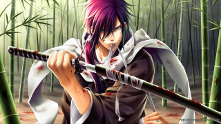 Anime character sword bamboo forest - bloody free wallpaper