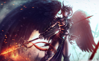 Woman sword wings fire hose 2 - her hand and a demon free wallpaper