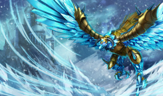 Blue gold bird flying snowy - bird free wallpaper for desktop