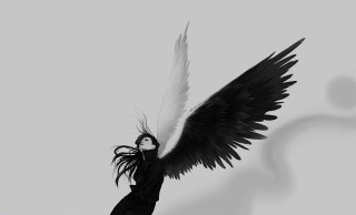 Woman black hair wings flying - a charcoal drawing free wallpaper