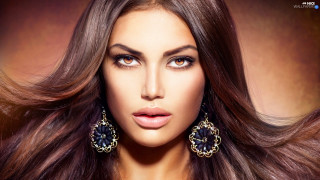 Woman longhair earrings brownbackground photorealistic - long hair and earrings free wallpaper