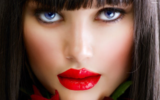 Woman red flower mouth long - realistic eye free wallpaper for desktop