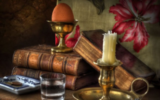 Candle book glass water stilllife - a candle free wallpaper for desktop