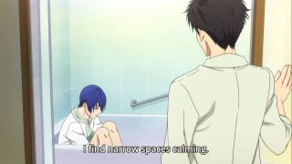 Man woman bathroom shower door - narrow free wallpaper