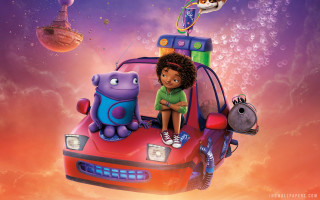 Cartoon character car child cat - the hood of a car free wallpaper