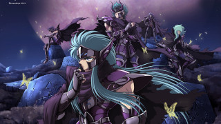 Moonlit anime group bluehaired butterfly - woman free wallpaper