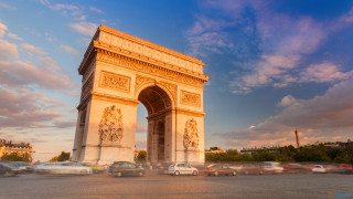Tall arch cars parked street - paris school free wallpaper