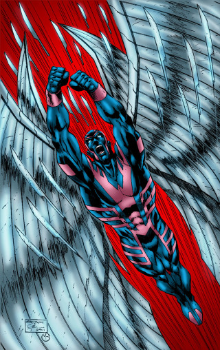 Man red black suit wings - benjamin marra free wallpaper for mobile