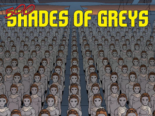 Shades greys crowd yellow red - optical illusion free wallpaper