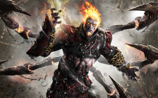 Man fire sword hands arms - flame free wallpaper
