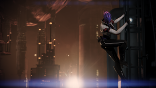 Eve ryder futuristic cityscape purple - a futuristic city in the background free wallpaper