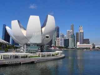 White flower sculpture river cityscape - buckminster fuller free wallpaper for desktop