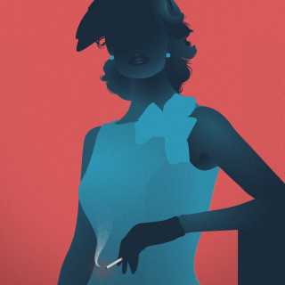 Woman dress cigarette looking down - hand free wallpaper for tablet