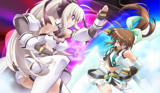 Anime battle whiteoutfits rainbow background - cat free wallpaper