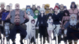 Anime characters group standing back - a line free wallpaper