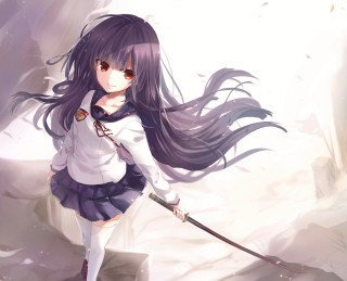 Girl long hair sword white - her shirt free wallpaper