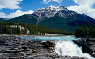 Waterfall rocky mountain forest river - a rocky area free wallpaper