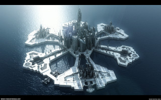 Futuristic island massive structure ocean - massive free wallpaper
