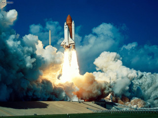 Rocket launch smoke landscape blue - back end free wallpaper