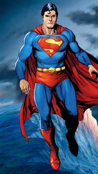 Superman flying ocean heroic pose - free anime wallpaper for mobile