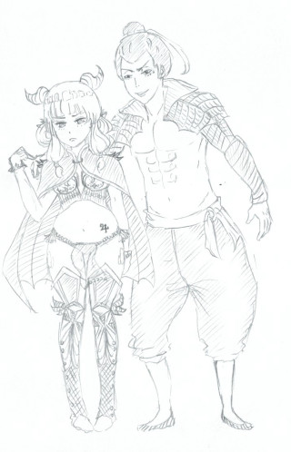 Two people standing next to 2 - one holding free wallpaper for mobile