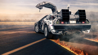 Delorean car road fire sky - matte drawing free wallpaper