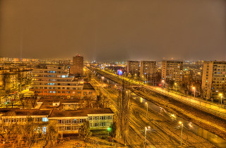 City train night danube bridge - the track free wallpaper