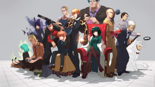 Group people chairs guns woman - their hand and a woman free wallpaper