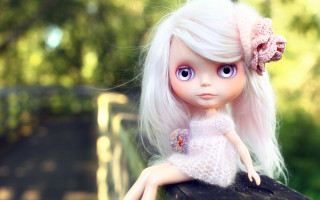 Doll whitehair pinkdress park bokeh - a pink dress free wallpaper
