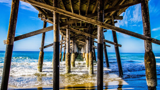 Pier water sky clouds blue - underneath free wallpaper