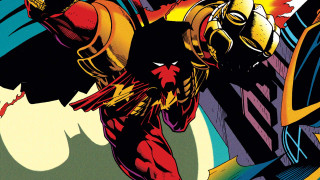 Man red yellow costume flying - a bat free wallpaper