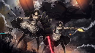 Women costume group dark background - mecha free wallpaper
